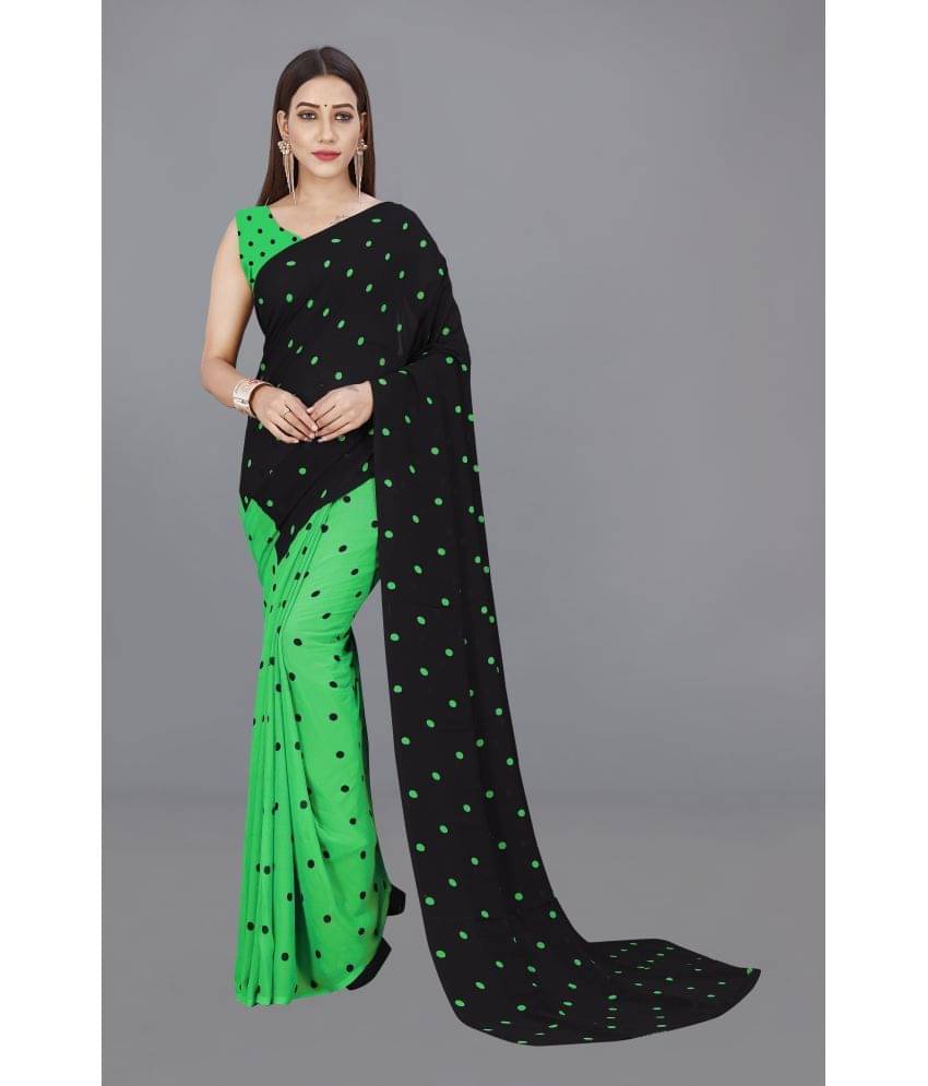 ANAND SAREES Georgette Printed Saree With Unstitched Blouse Piece ( Black ) ANAND SAREES Georgette Printed Saree With Unstitched Blouse Piece ( Black )