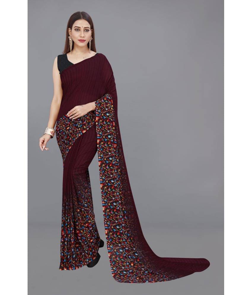 ANAND SAREES Georgette Printed Saree With Unstitched Blouse Piece ( Brown ) ANAND SAREES Georgette Printed Saree With Unstitched Blouse Piece ( Brown )