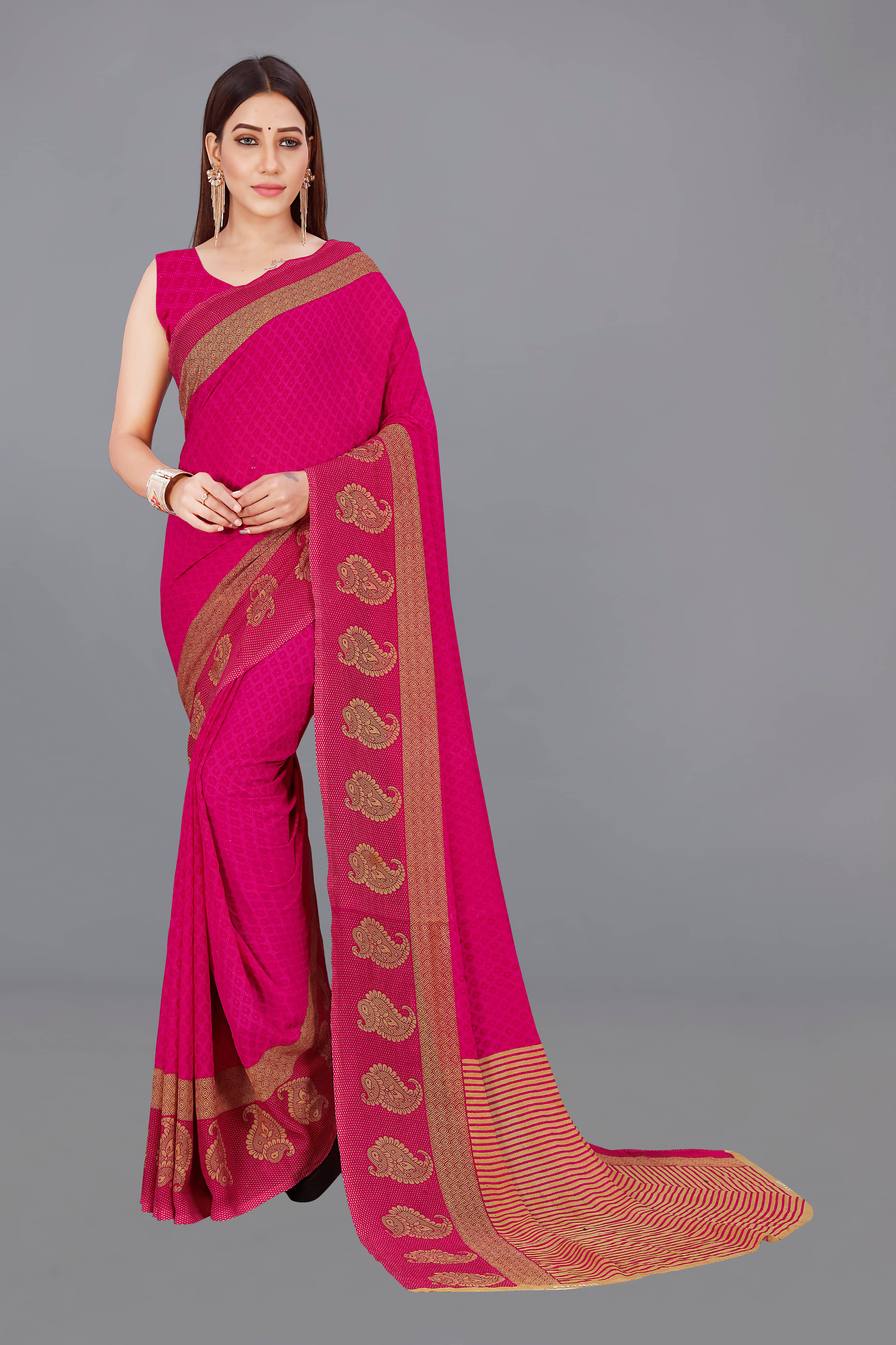 ANAND SAREES Georgette Printed Saree With Unstitched Blouse Piece ( Pink )     			ANAND SAREES Georgette Printed Saree With Unstitched Blouse Piece ( Pink )