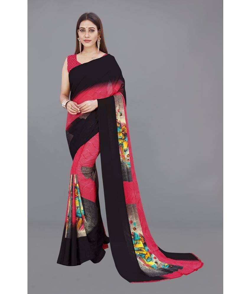 ANAND SAREES Georgette Printed Saree With Unstitched Blouse Piece ( Pink ) ANAND SAREES Georgette Printed Saree With Unstitched Blouse Piece ( Pink )