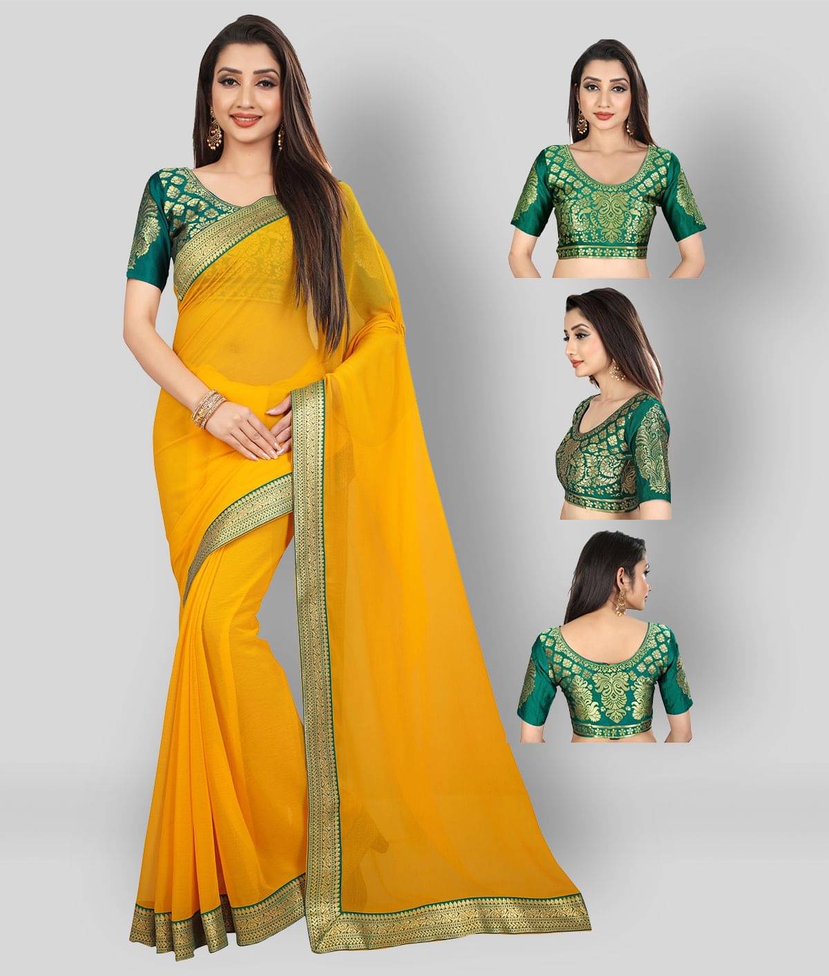 ANAND SAREES Chiffon Embellished Saree With Unstitched Blouse Piece ( Yellow ) ANAND SAREES Chiffon Embellished Saree With Unstitched Blouse Piece ( Yellow )