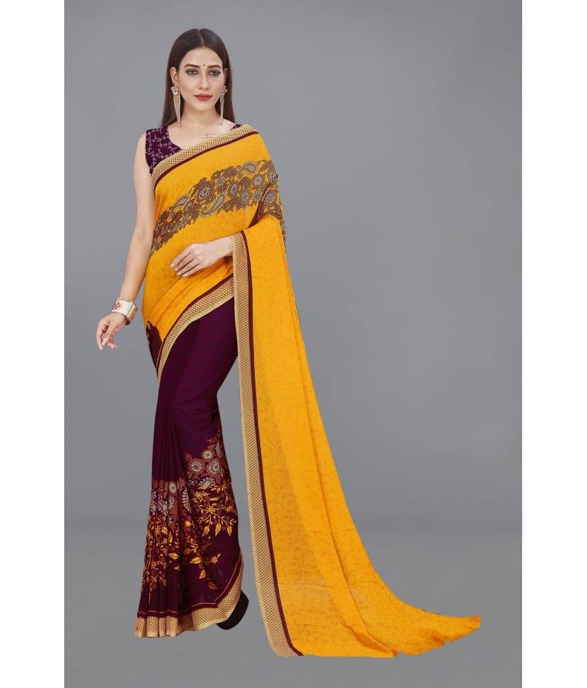 ANAND SAREES Georgette Printed Saree With Unstitched Blouse Piece ( Yellow ) ANAND SAREES Georgette Printed Saree With Unstitched Blouse Piece ( Yellow )
