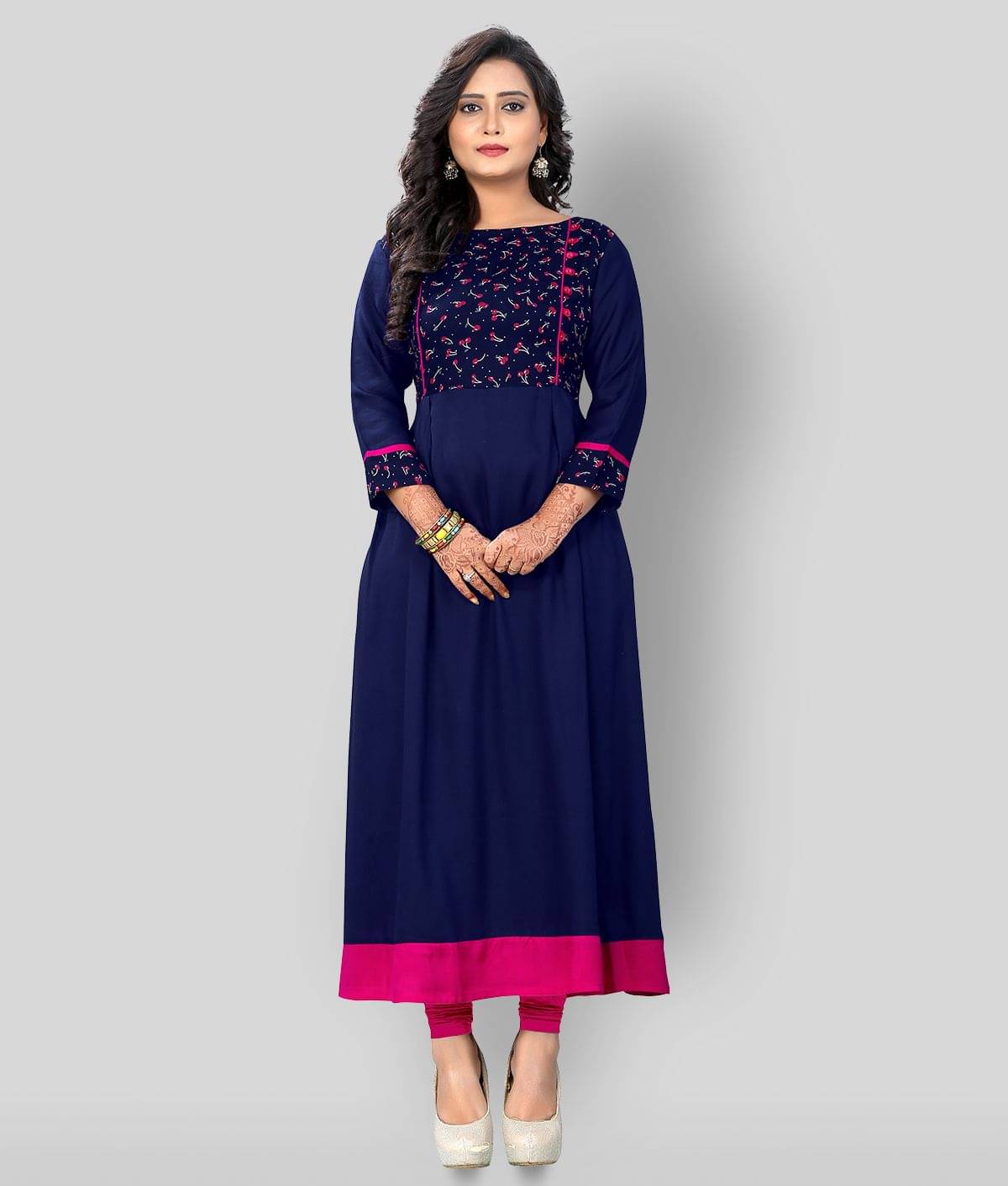 Vbuyz - Blue Rayon Women's Flared Kurti ( Pack of 1 ) Vbuyz - Blue Rayon Women's Flared Kurti ( Pack of 1 )
