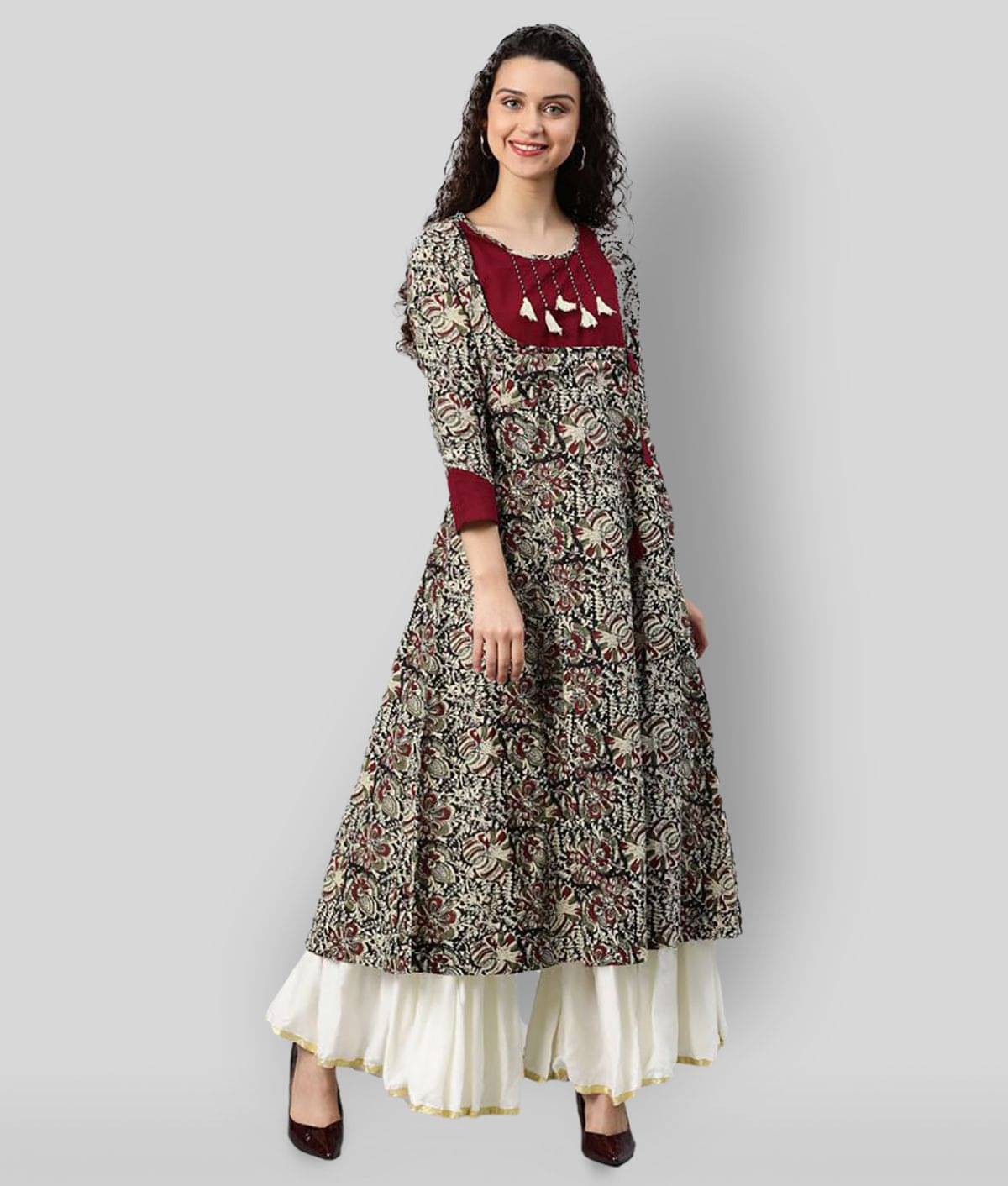 Yash Gallery Pack of 1 Cotton Printed Flared Women's Kurti - ( Multicolor ) Yash Gallery Pack of 1 Cotton Printed Flared Women's Kurti - ( Multicolor )