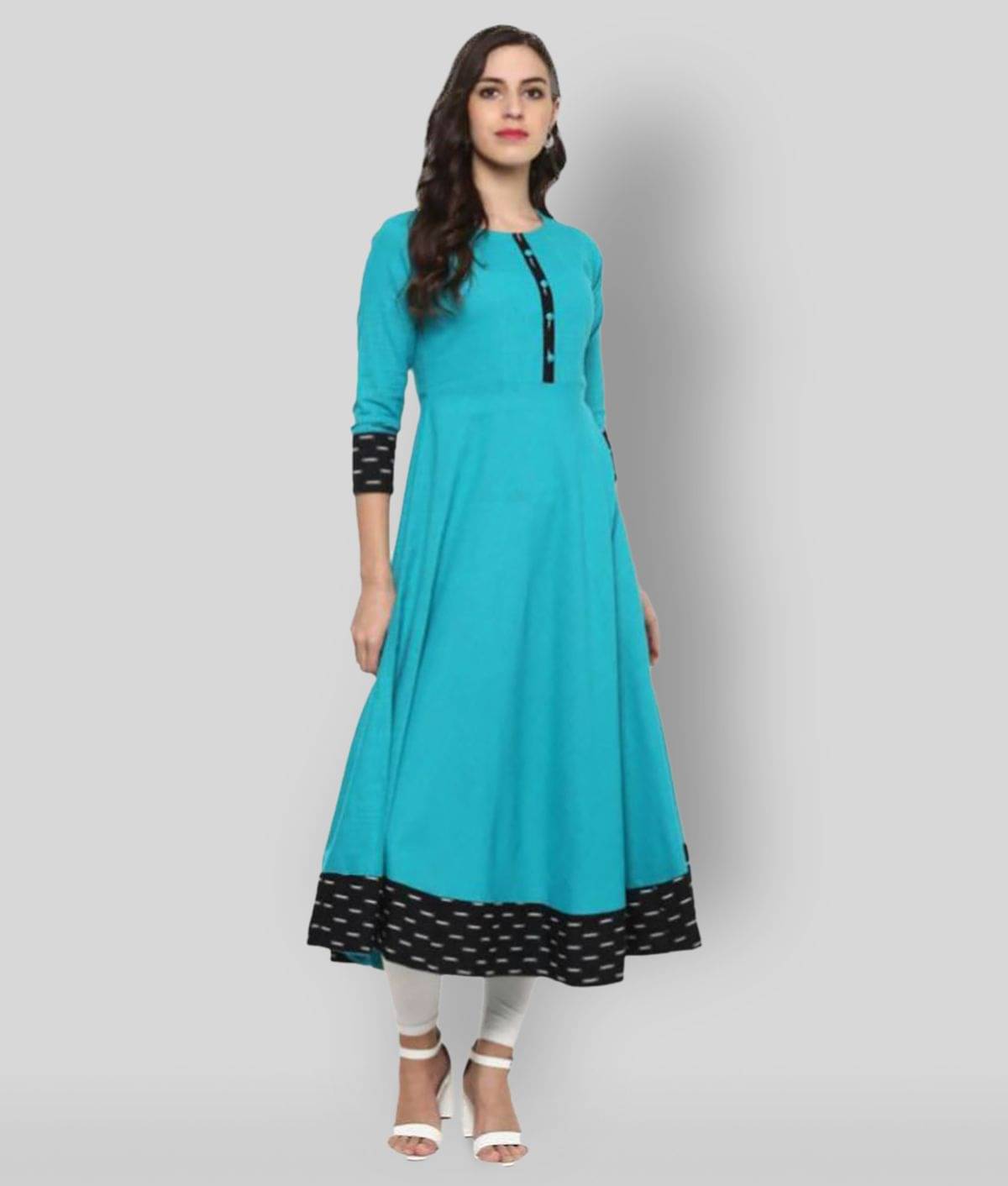 Yash Gallery Pack of 1 Cotton Solid Flared Women's Kurti - ( Turquoise ) Yash Gallery Pack of 1 Cotton Solid Flared Women's Kurti - ( Turquoise )