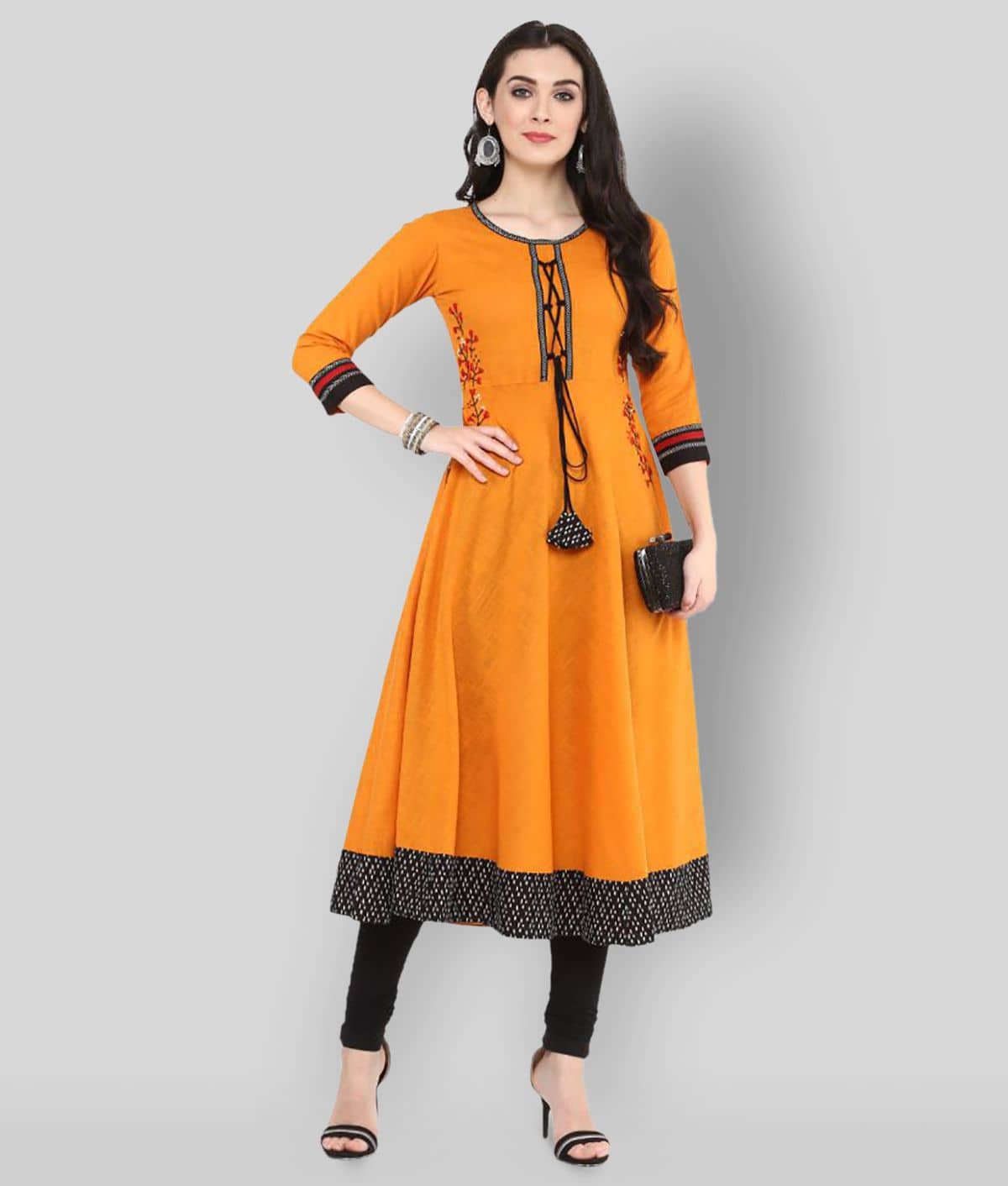 Yash Gallery Pack of 1 Cotton Solid Flared Women's Kurti - ( Yellow ) - Kurtis, Tunics | Buy online on ZillyBuy