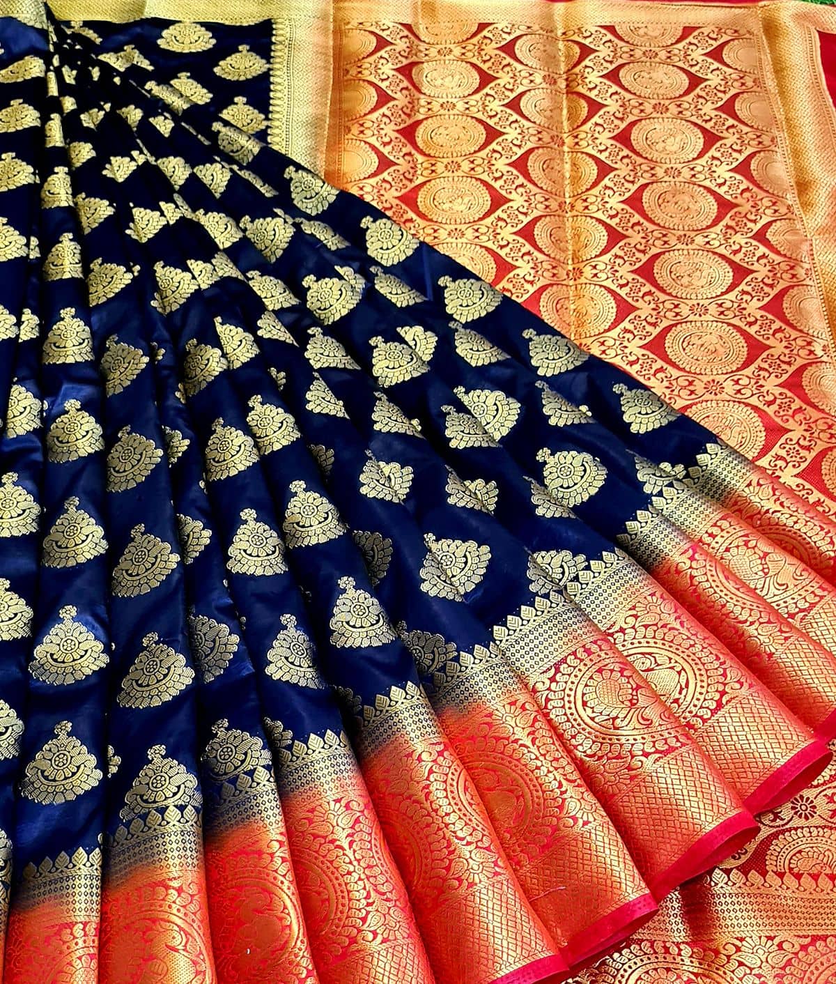 fab woven Art Silk Saree With Unstitched Blouse Piece ( Blue ) - Sarees | Buy online on ZillyBuy