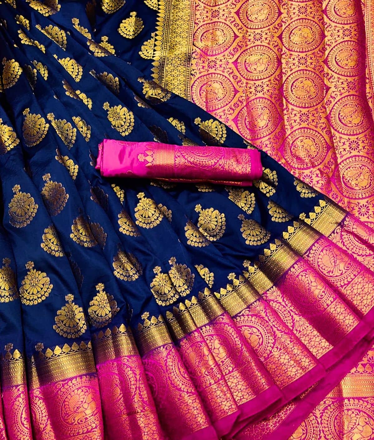 fab woven Art Silk Woven Saree With Unstitched Blouse Piece ( Blue ) - Sarees | Buy online on ZillyBuy
