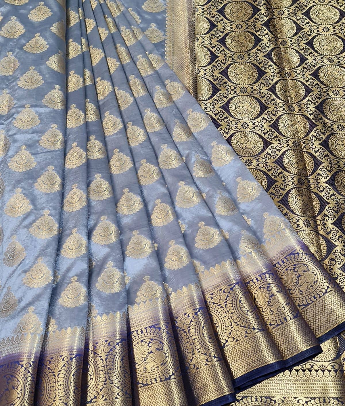 fab woven Jacquard Saree With Unstitched Blouse Piece ( Grey ) - Sarees | Buy online on ZillyBuy