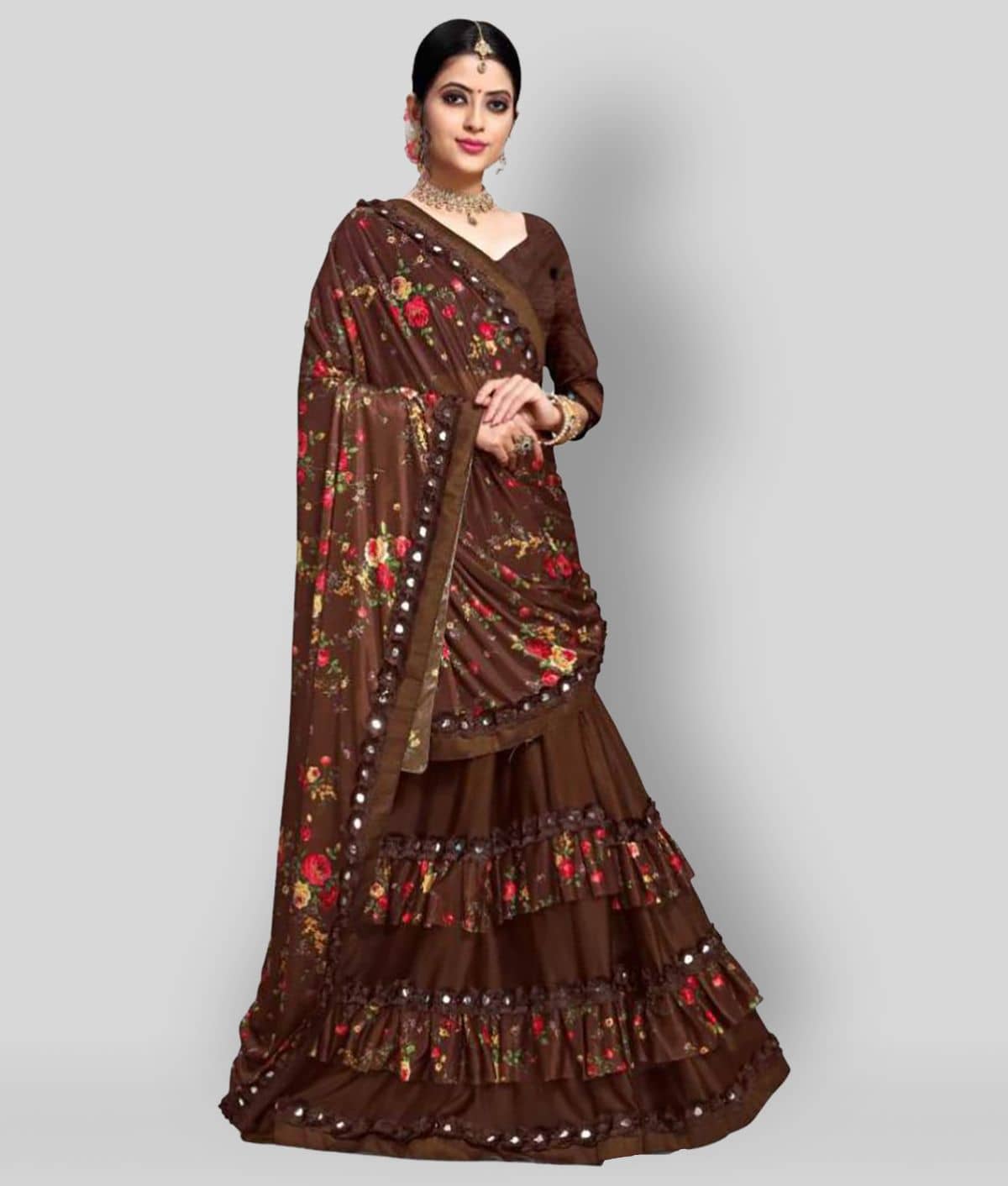 sakimo Brown Silk Saree With Blouse Piece (Pack of 1) Buy sakimo