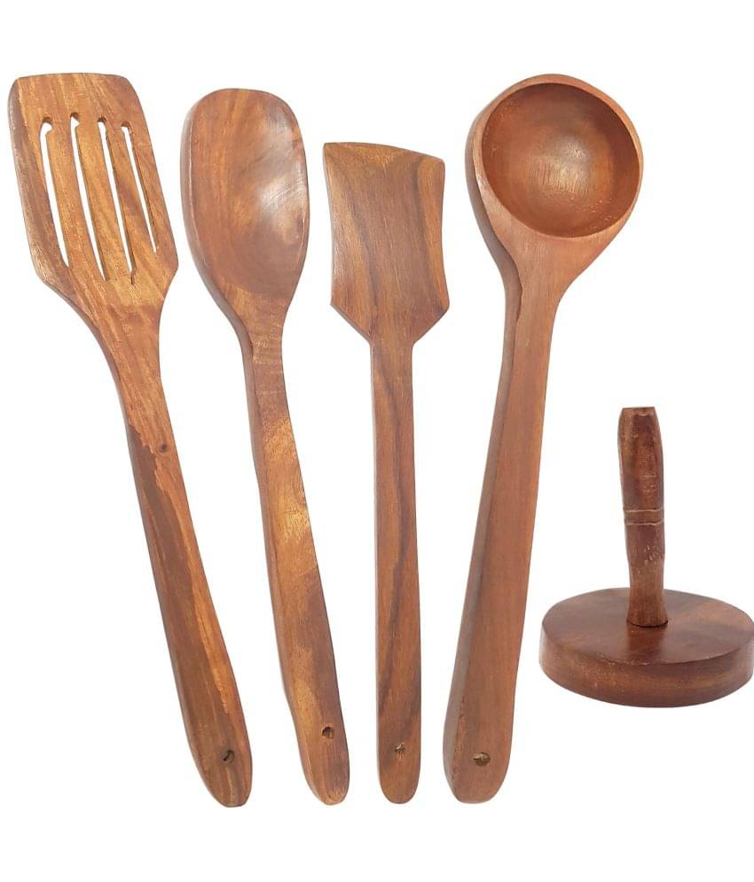    			Buzykart - Brown Wood Slotted Spatula ( Pack of 5 )