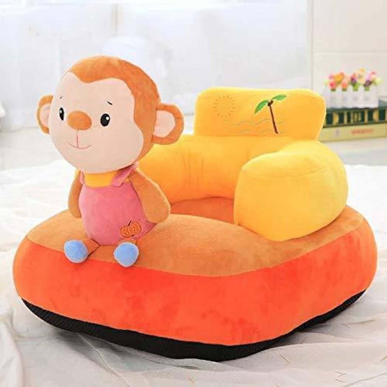 KIDS WONDERS Imported Velvet Kids Sofa Comfortable Soft Plush Cushion Sofa Seat | Rocking Chair for Kids (Orange)