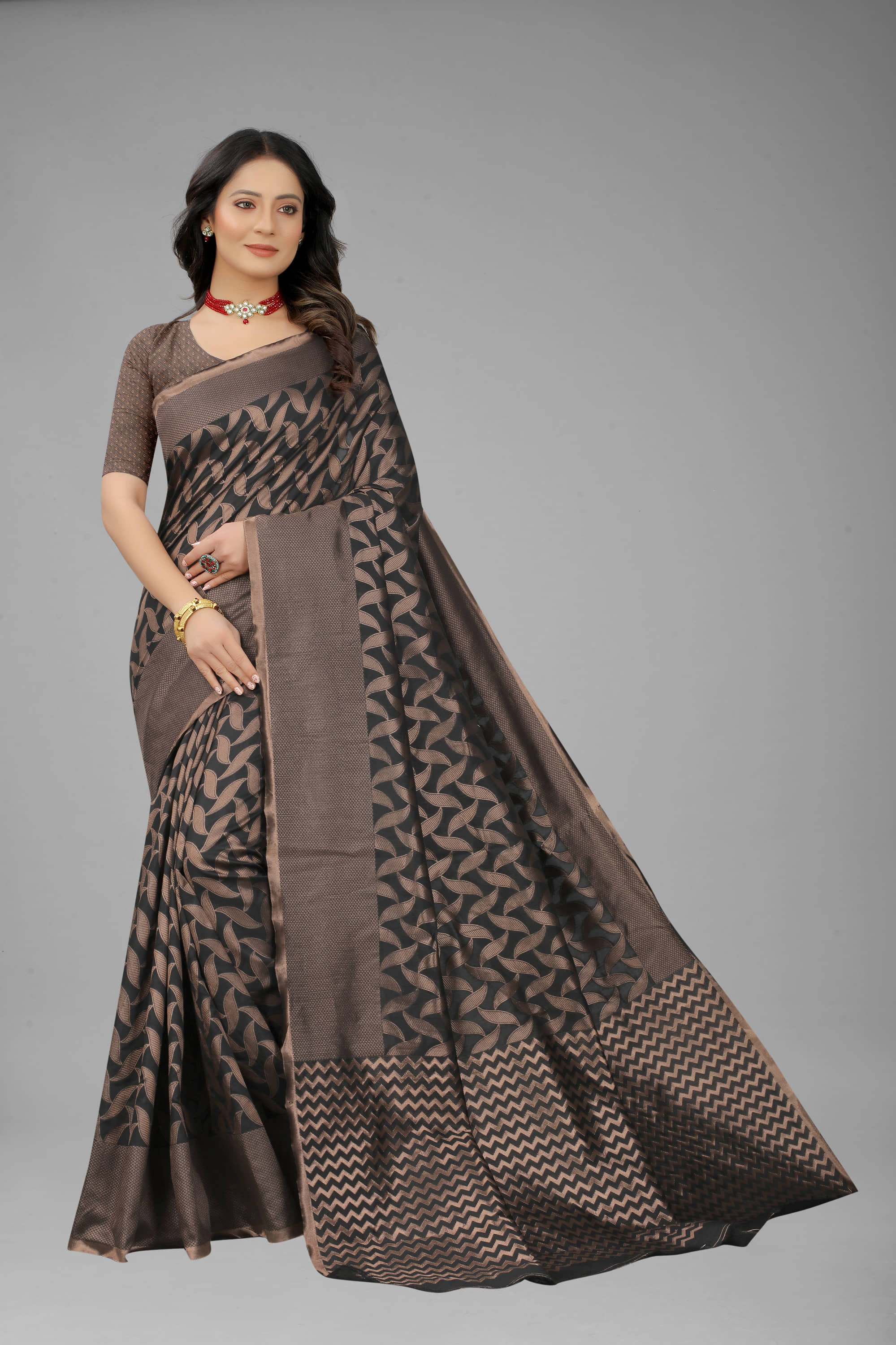 NENCY FASHION Banarasi Silk Self Design Saree With Unstitched Blouse Piece ( Black ) - Sarees | Buy online on ZillyBuy