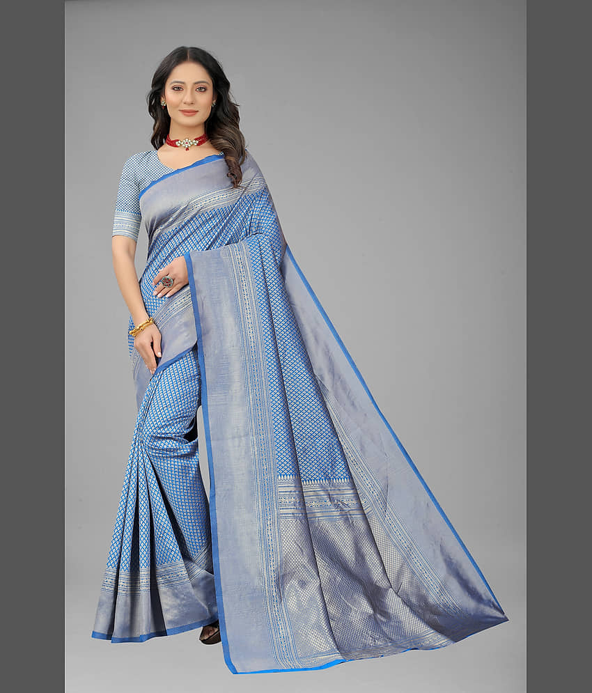 NENCY FASHION Banarasi Silk Self Design Saree With Unstitched Blouse Piece ( Rani ) - Sarees | Buy online on ZillyBuy