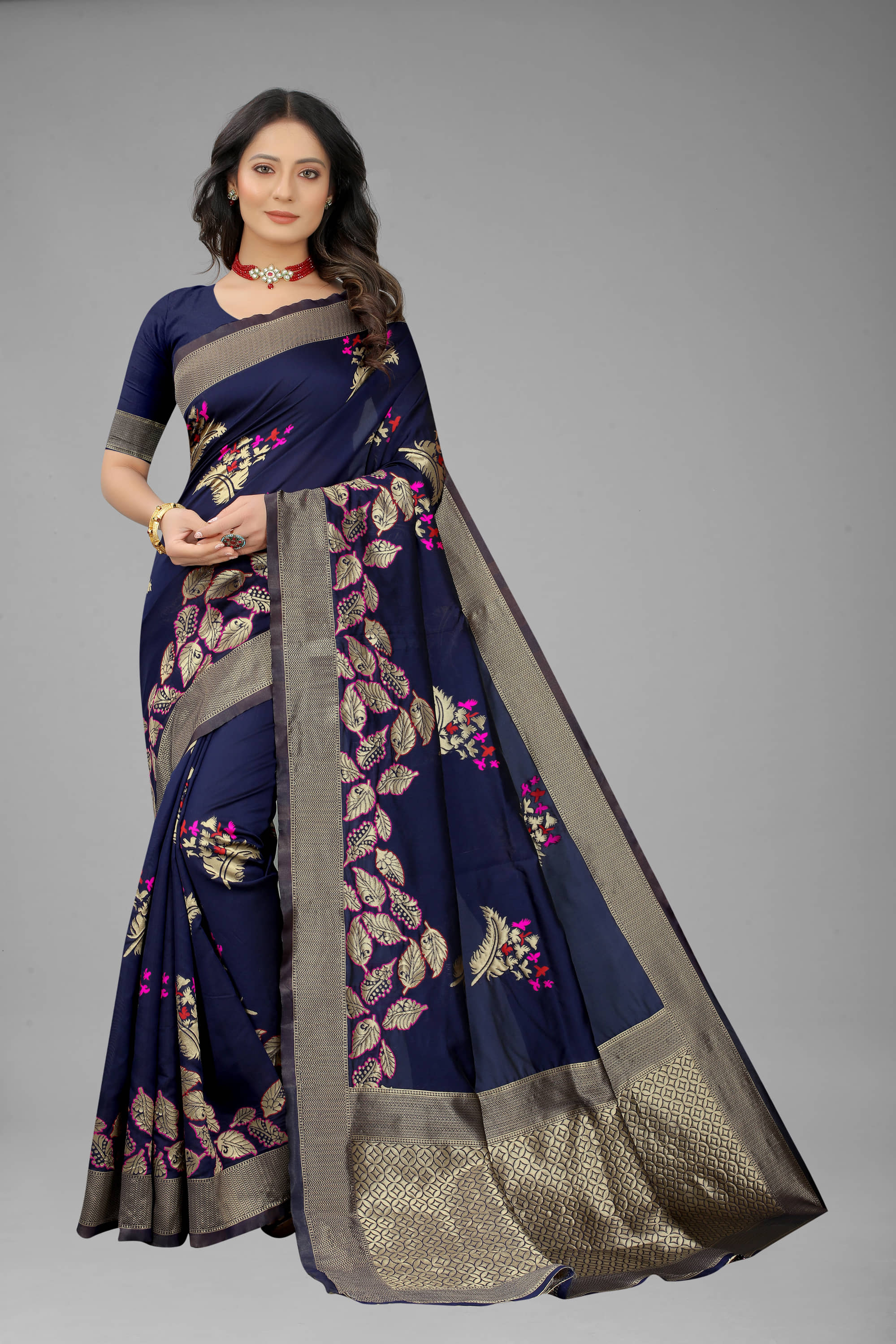 NENCY FASHION Banarasi Silk Self Design Saree With Unstitched Blouse Piece ( Black ) - Sarees | Buy online on ZillyBuy