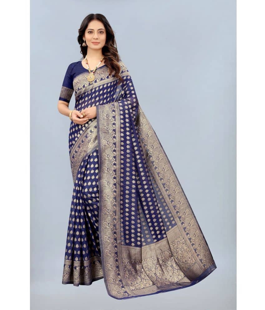 NENCY FASHION Cotton Embellished Saree With Unstitched Blouse Piece ( Blue ) - Sarees | Buy online on ZillyBuy