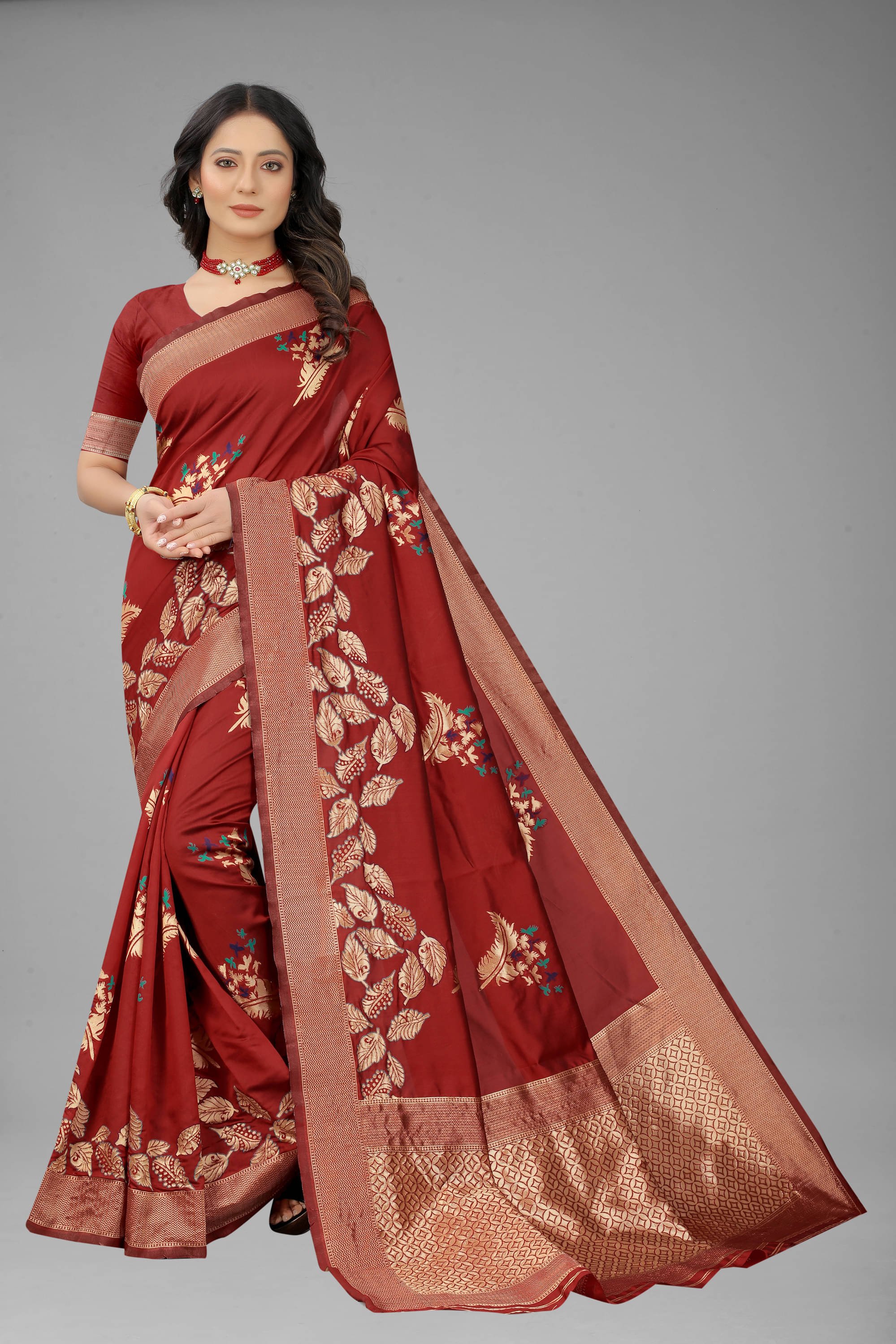     			NENCY FASHION Banarasi Silk Self Design Saree With Unstitched Blouse Piece ( Red )