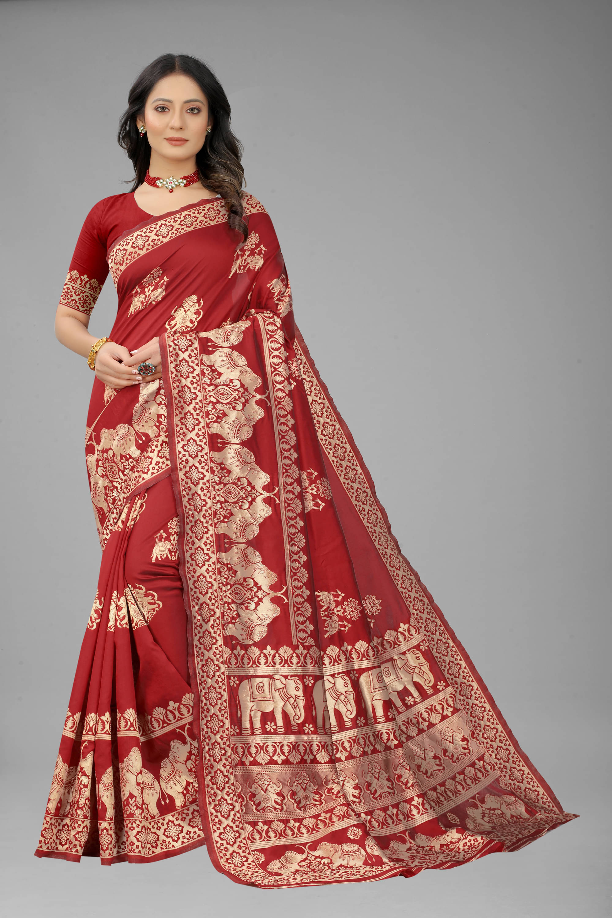     			NENCY FASHION Banarasi Silk Self Design Saree With Unstitched Blouse Piece ( Red )