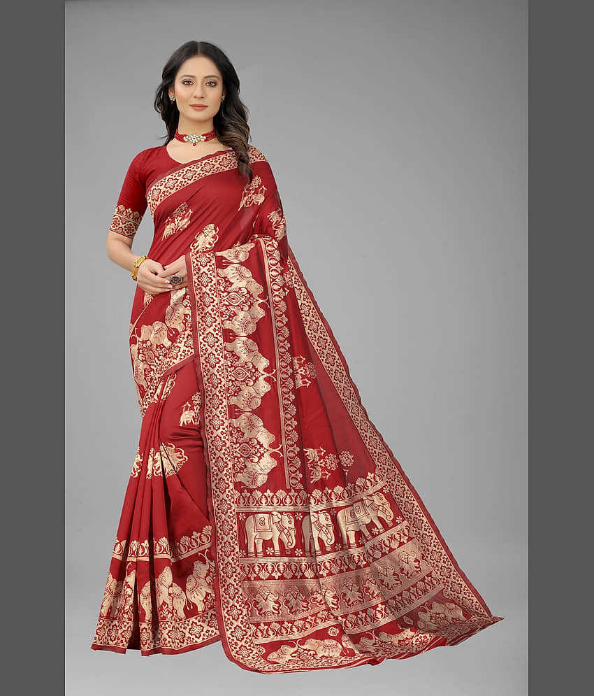 NENCY FASHION Banarasi Silk Self Design Saree With Unstitched Blouse Piece ( Black ) - Sarees | Buy online on ZillyBuy
