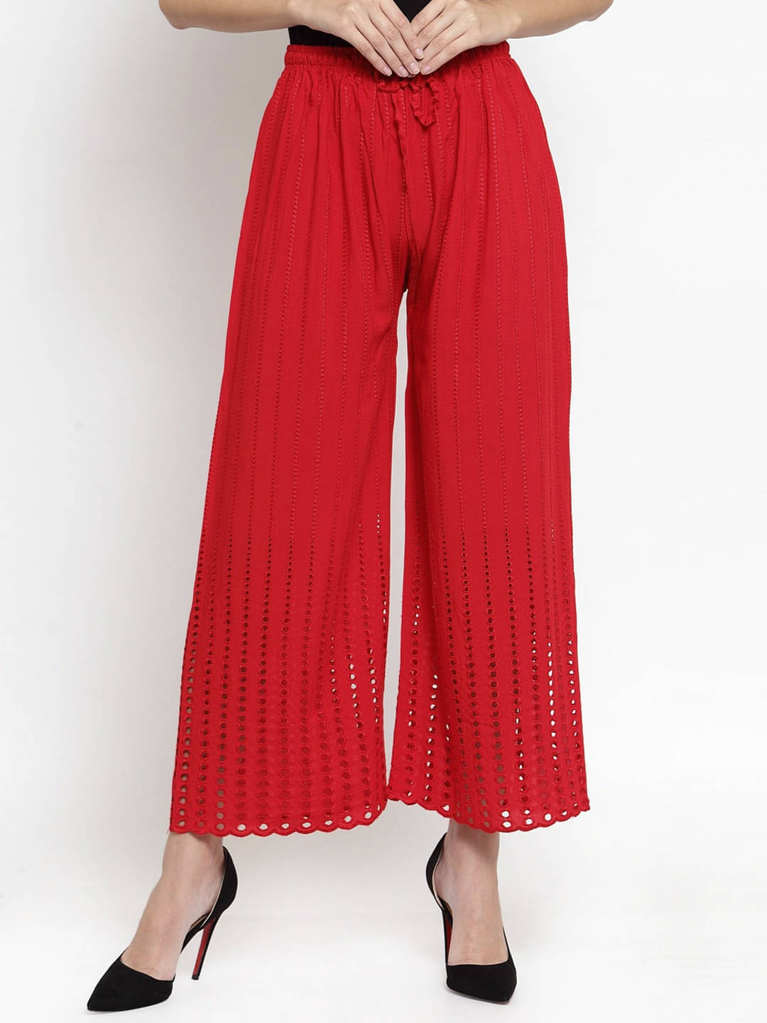 OMAYA - Red Rayon Flared Women's Palazzos ( Pack of 1 ) OMAYA - Red Rayon Flared Women's Palazzos ( Pack of 1 )