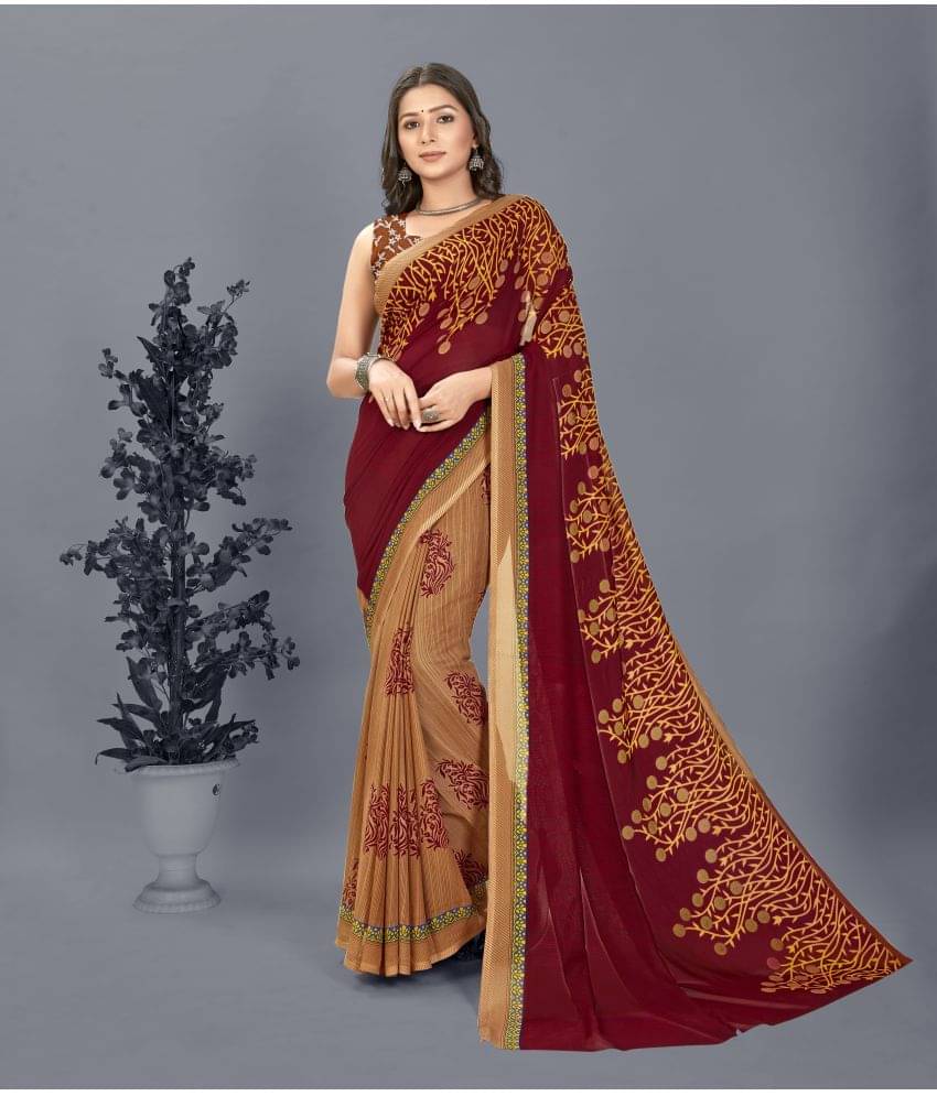 ANAND SAREES Georgette Printed Saree With Unstitched Blouse Piece ( Beige ) ANAND SAREES Georgette Printed Saree With Unstitched Blouse Piece ( Beige )