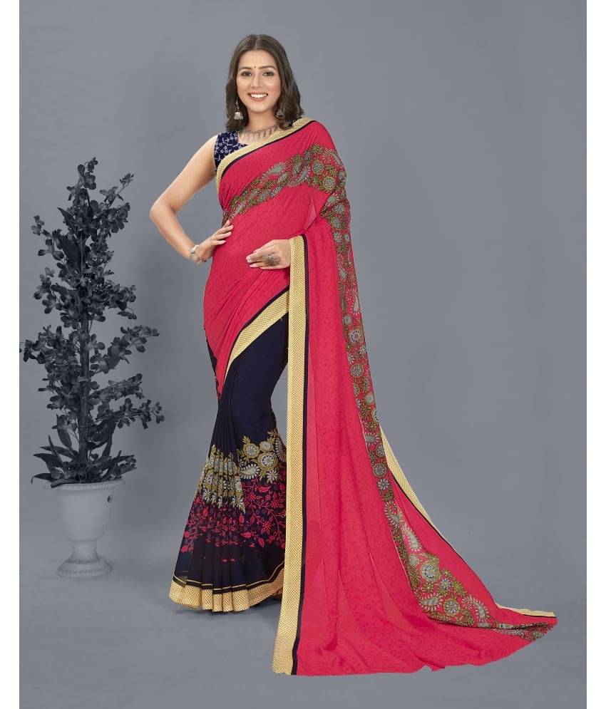     			ANAND SAREES Georgette Printed Saree With Unstitched Blouse Piece ( Pink )