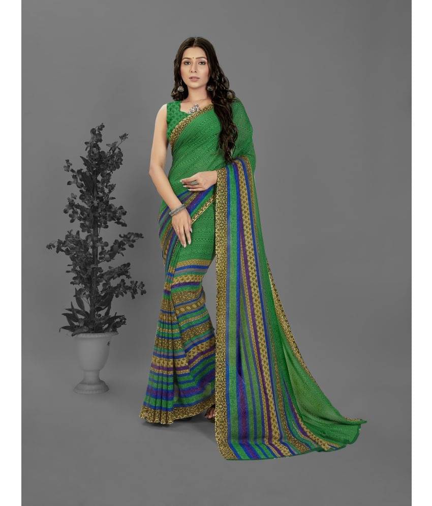 ANAND SAREES Georgette Printed Saree With Unstitched Blouse Piece ( Green ) ANAND SAREES Georgette Printed Saree With Unstitched Blouse Piece ( Green )