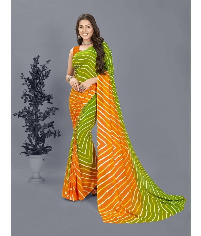 ANAND SAREES Georgette Striped Saree With Unstitched Blouse Piece ( Green ) ANAND SAREES Georgette Striped Saree With Unstitched Blouse Piece ( Green )