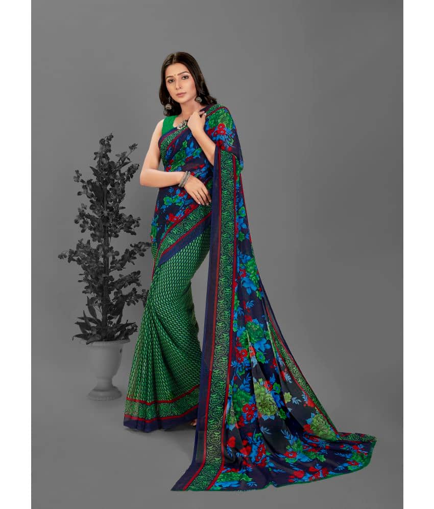 ANAND SAREES Georgette Printed Saree With Unstitched Blouse Piece ( Green ) - Sarees | Buy online on ZillyBuy