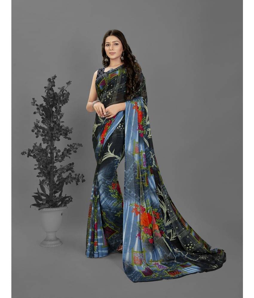 ANAND SAREES Georgette Printed Saree With Unstitched Blouse Piece ( Grey ) ANAND SAREES Georgette Printed Saree With Unstitched Blouse Piece ( Grey )