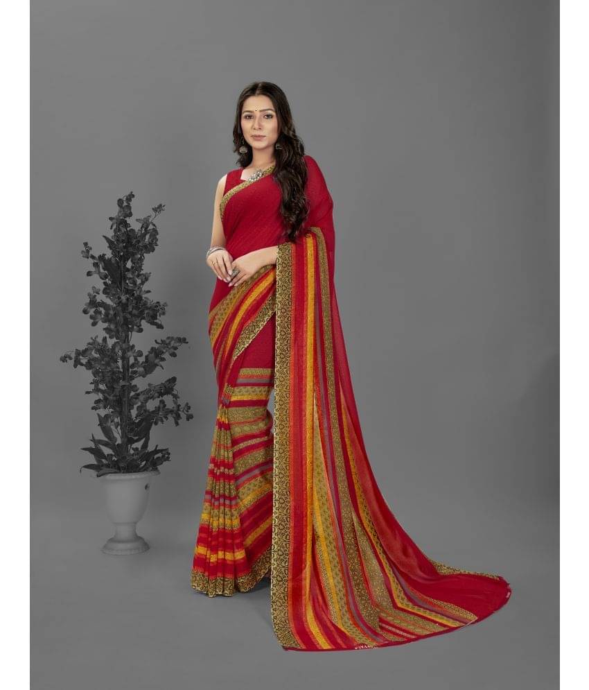 ANAND SAREES Georgette Printed Saree With Unstitched Blouse Piece ( Red ) ANAND SAREES Georgette Printed Saree With Unstitched Blouse Piece ( Red )