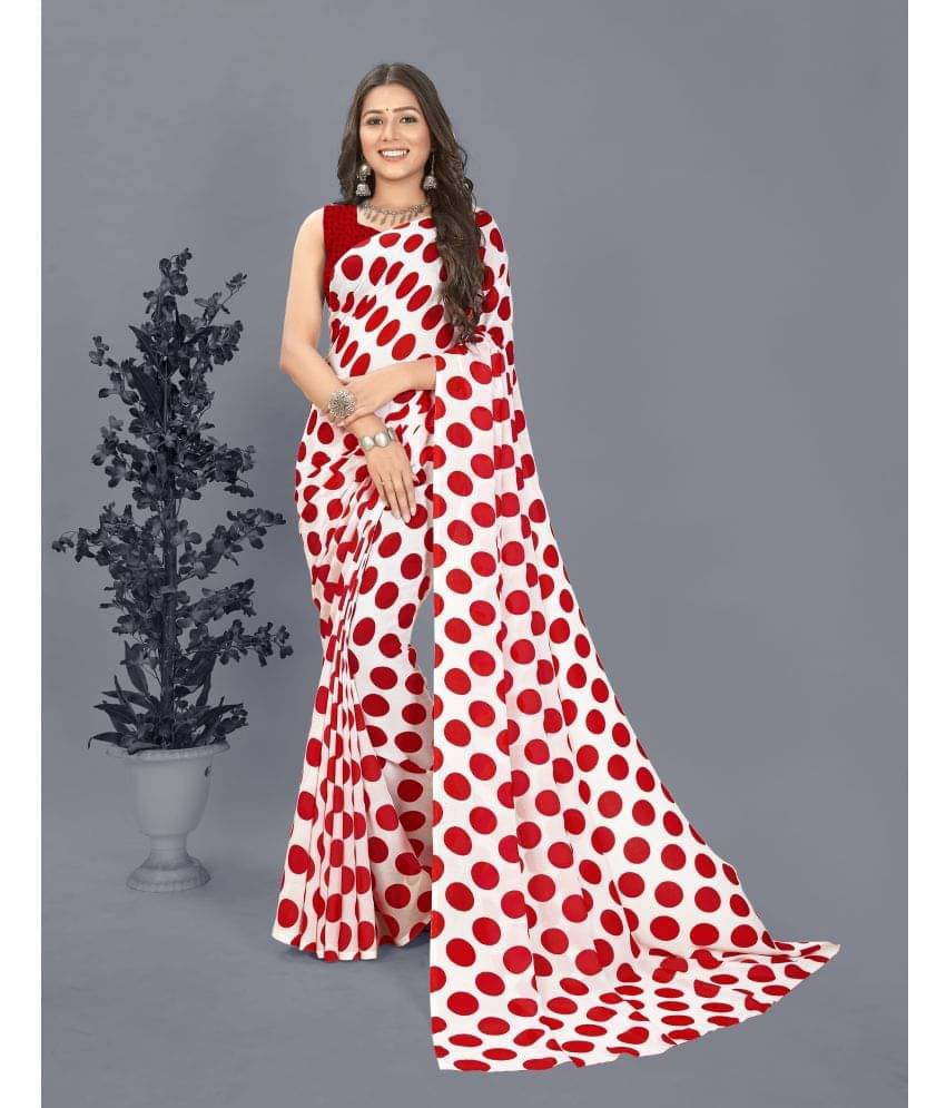 ANAND SAREES Georgette Printed Saree With Unstitched Blouse Piece ( Red ) ANAND SAREES Georgette Printed Saree With Unstitched Blouse Piece ( Red )