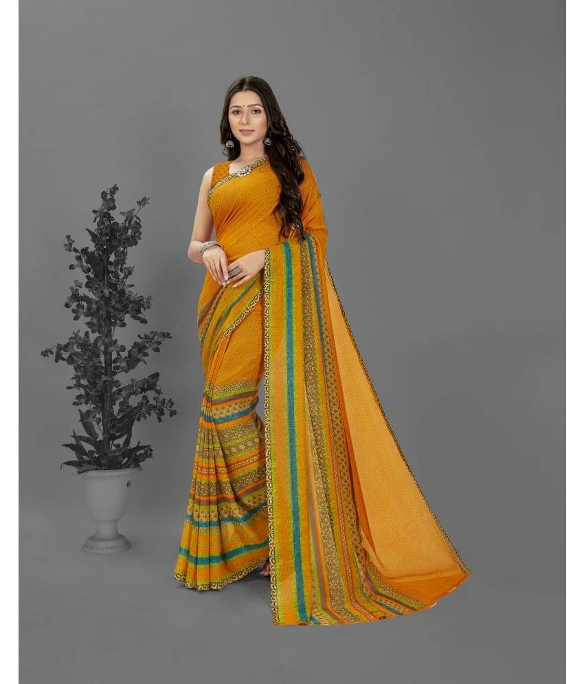     			ANAND SAREES Georgette Printed Saree With Unstitched Blouse Piece ( Yellow )