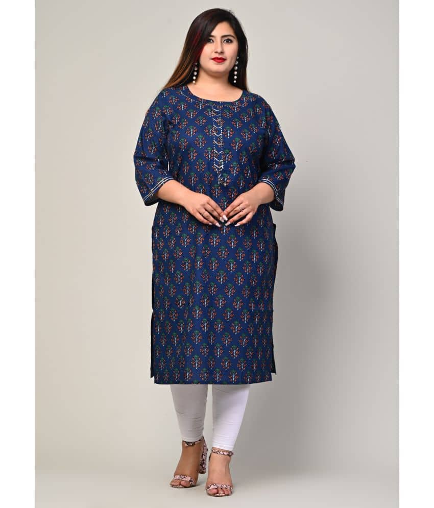 Swasti - Blue Cotton Women's Straight Kurti ( Pack of 1 ) - Kurtis, Tunics | Buy online on ZillyBuy