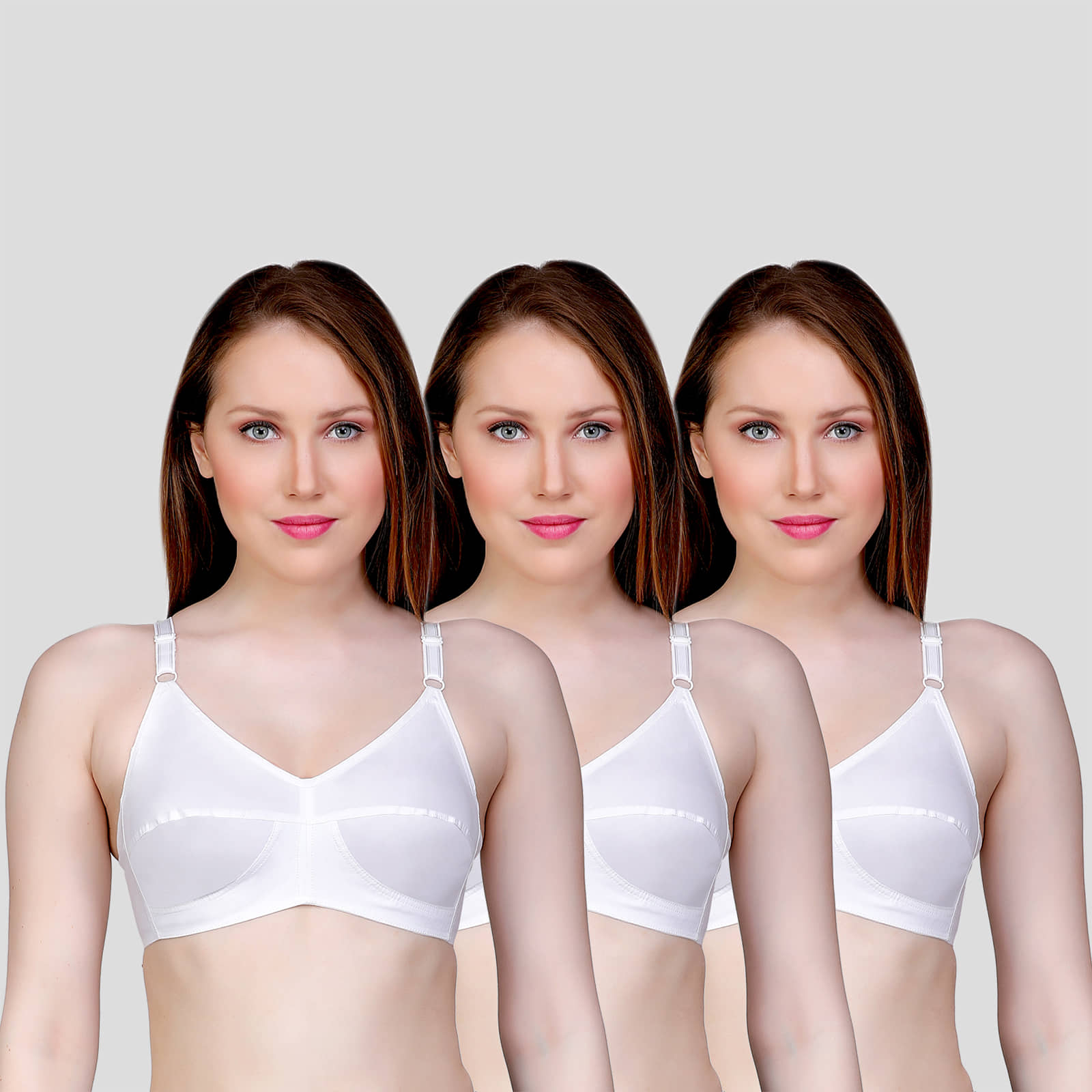 TCG Pack of 3 Cotton Blend Non Padded Women's Push Up Bra ( White )