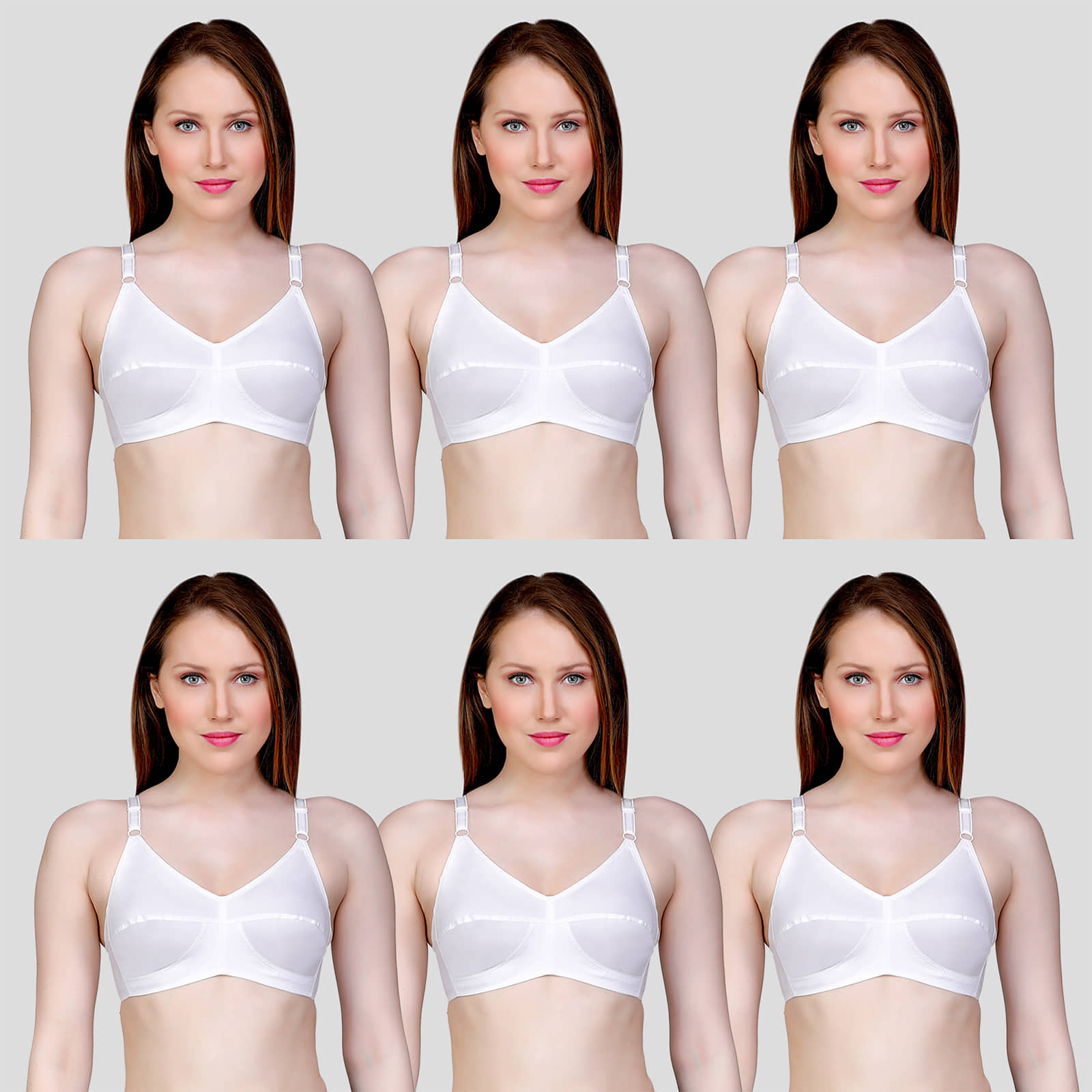 TCG Pack of 6 Cotton Blend Non Padded Women's Push Up Bra ( White )