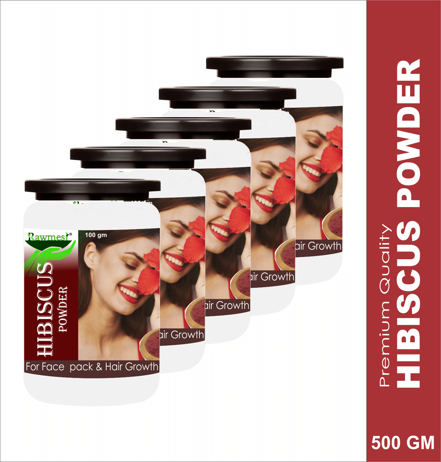 Rawmest Hibiscus For Pack & Hair Growth Powder 500 Gm Pack of 5