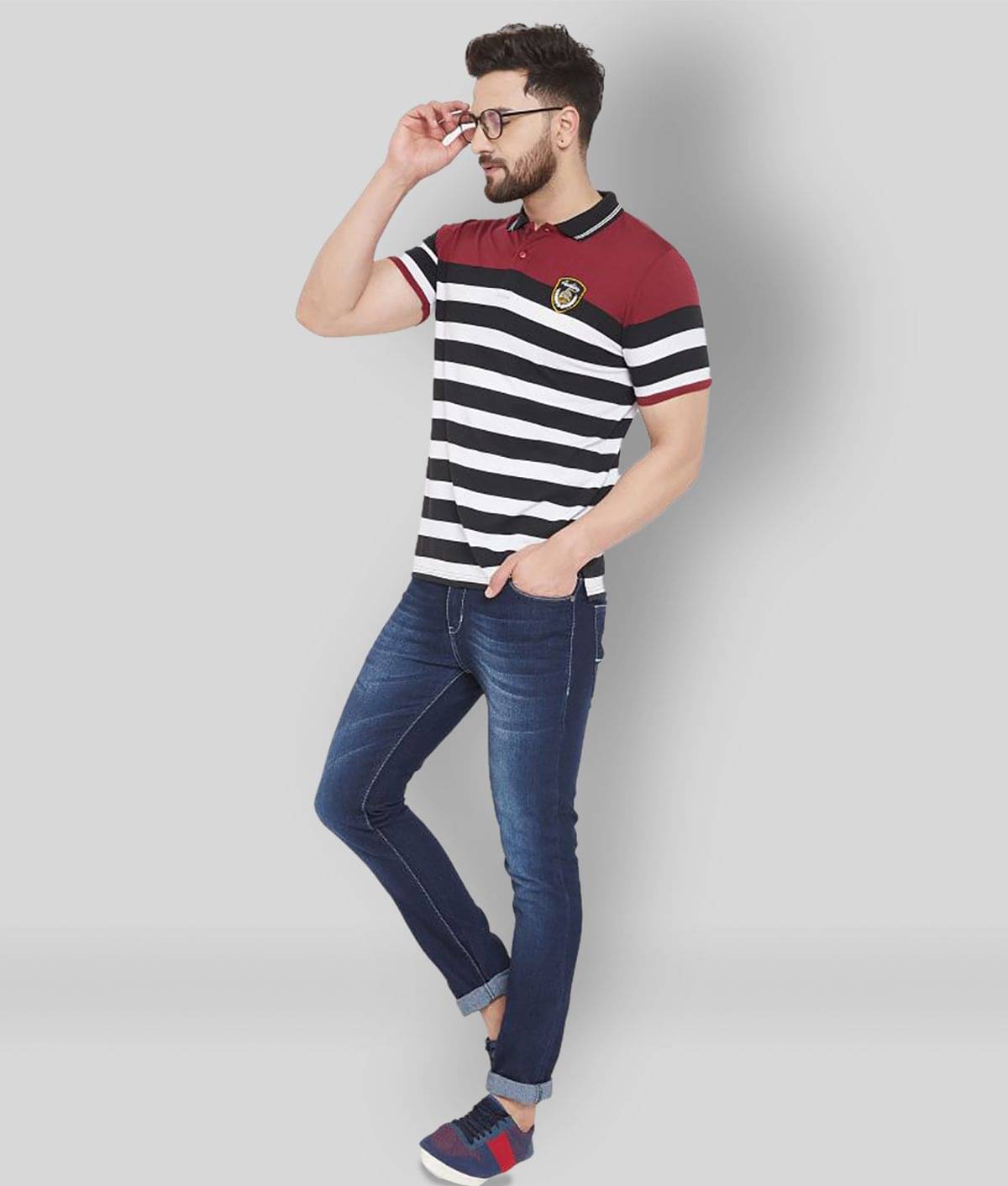     			AUSTIN WOOD Pack of 1 Cotton Blend Regular Fit Striped Half Sleeves Men's Polo T Shirt ( Multicolor )