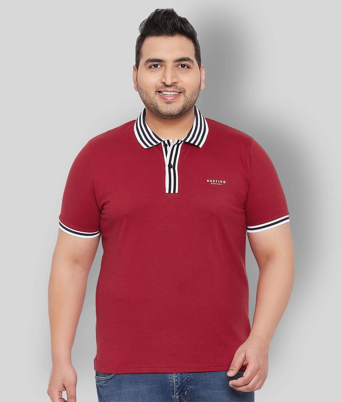 AUSTIVO - Red Cotton Blend Regular Fit Men's Polo T Shirt ( Pack of 1 ) AUSTIVO - Red Cotton Blend Regular Fit Men's Polo T Shirt ( Pack of 1 )