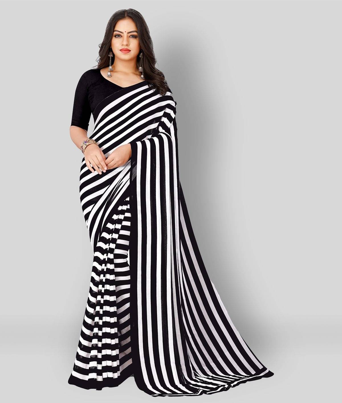     			Anand Georgette Saree With Unstitched Blouse Piece ( Black )