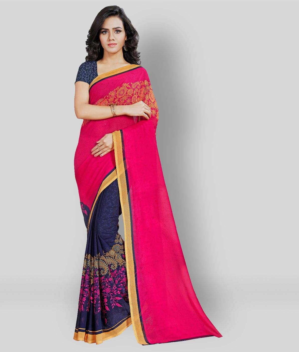     			Anand Georgette Saree With Unstitched Blouse Piece ( Pink )