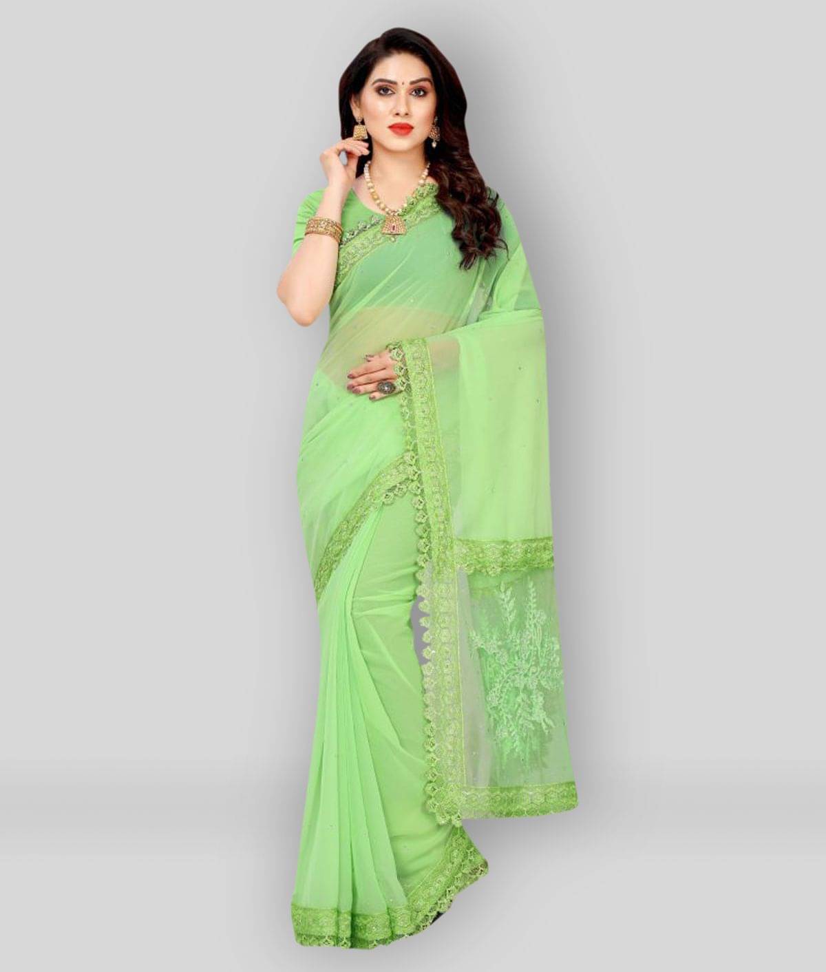     			Apnisha Georgette Saree With Unstitched Blouse Piece ( Black )