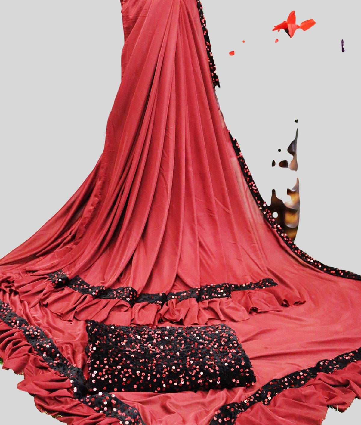 Apnisha Lycra Saree With Unstitched Blouse Piece ( Maroon ) Apnisha Lycra Saree With Unstitched Blouse Piece ( Maroon )