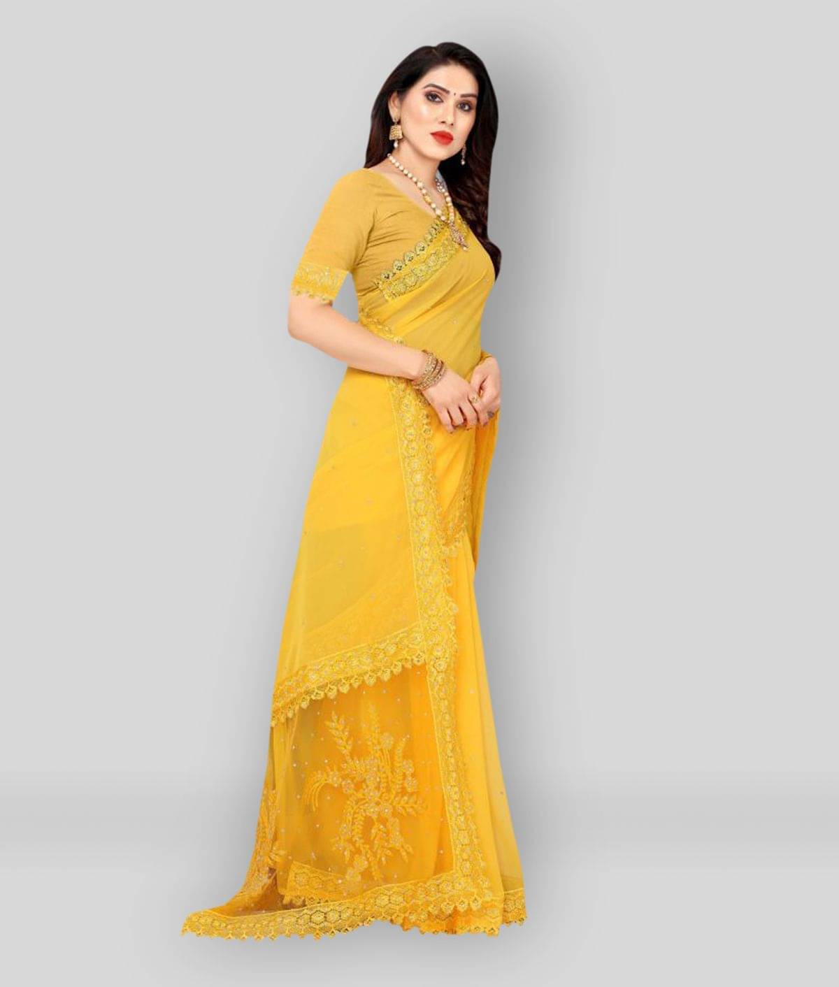     			Apnisha Georgette Saree With Unstitched Blouse Piece ( SkyBlue )