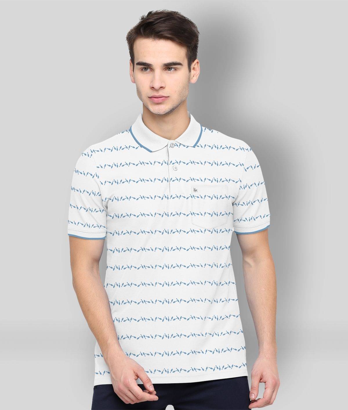 BULLMER Pack of 1 Cotton Blend Regular Fit Printed Half Sleeves Men's Polo T Shirt ( White ) BULLMER Pack of 1 Cotton Blend Regular Fit Printed Half Sleeves Men's Polo T Shirt ( White )