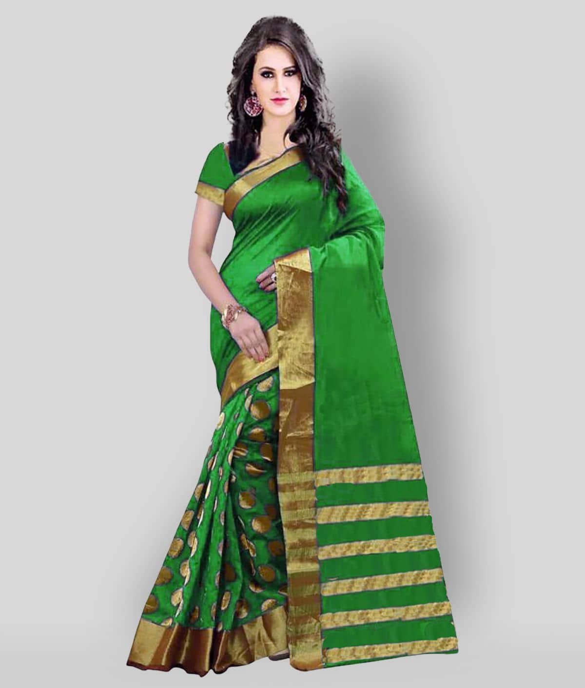 Bhuwal Fashion Silk Blend Embroidered Saree With Unstitched Blouse Piece ( Green ) - Sarees | Buy online on ZillyBuy