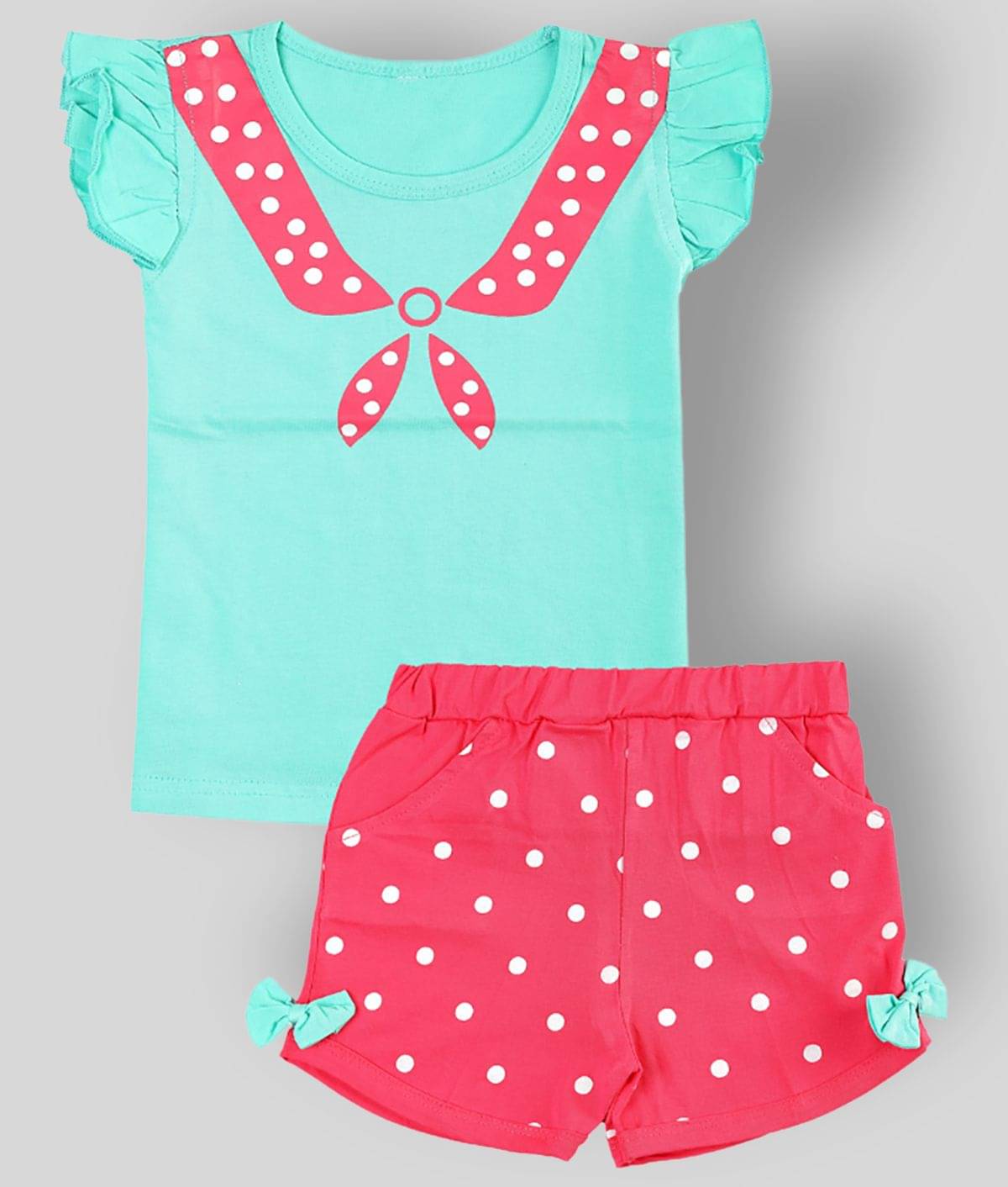     			CATCUB Pack of 1 Girls 100% Cotton Top With Shorts ( Green )