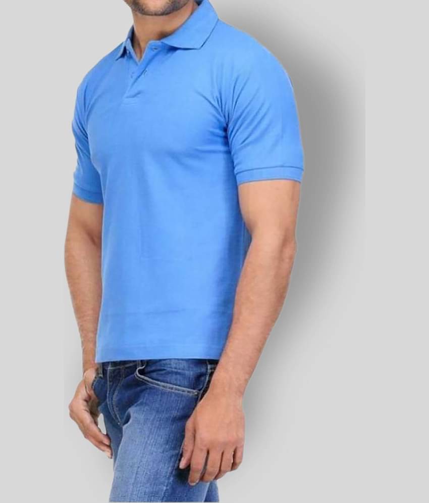 FASHION365 Pack of 1 Cotton Blend Slim Fit Solid Half Sleeves Men's Polo T Shirt ( Blue )