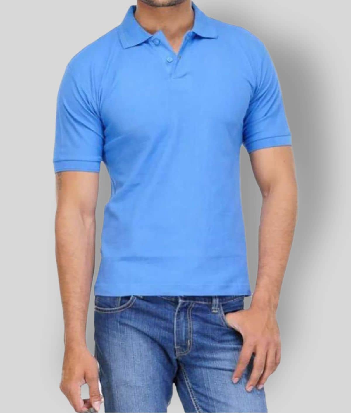 FASHION365 Pack of 1 Cotton Blend Slim Fit Solid Half Sleeves Men's Polo T Shirt ( Blue )