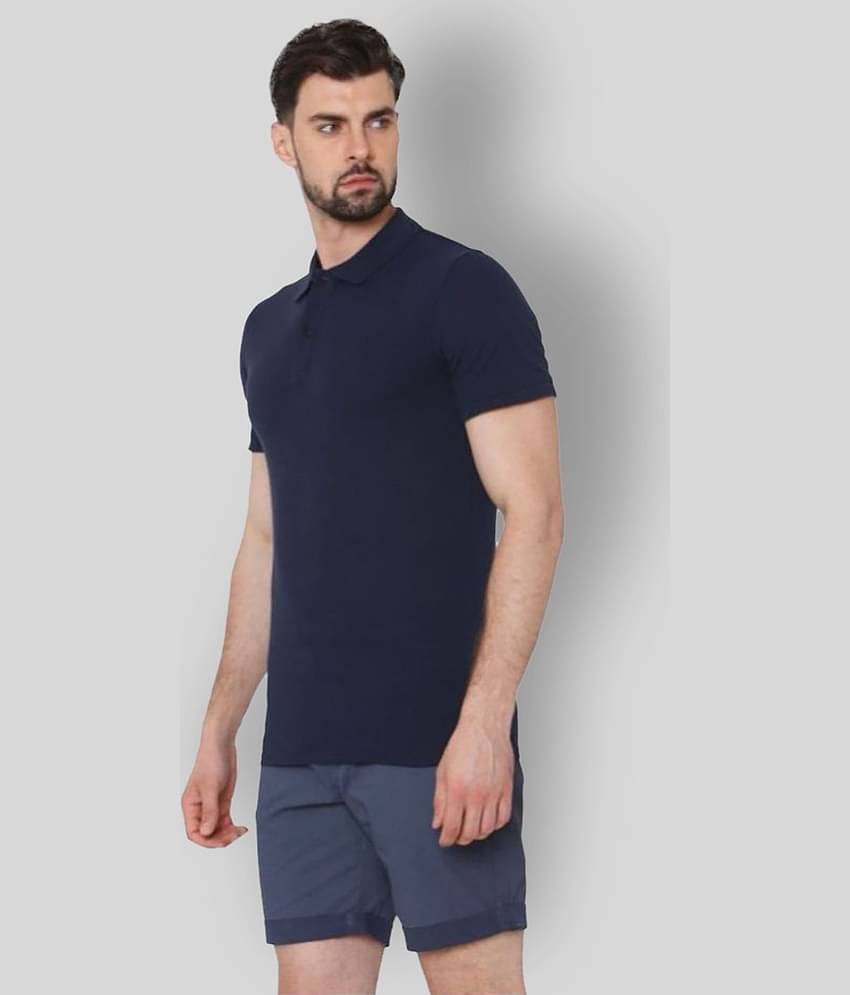 FASHION365 Pack of 1 Cotton Blend Slim Fit Solid Half Sleeves Men's Polo T Shirt ( Navy )